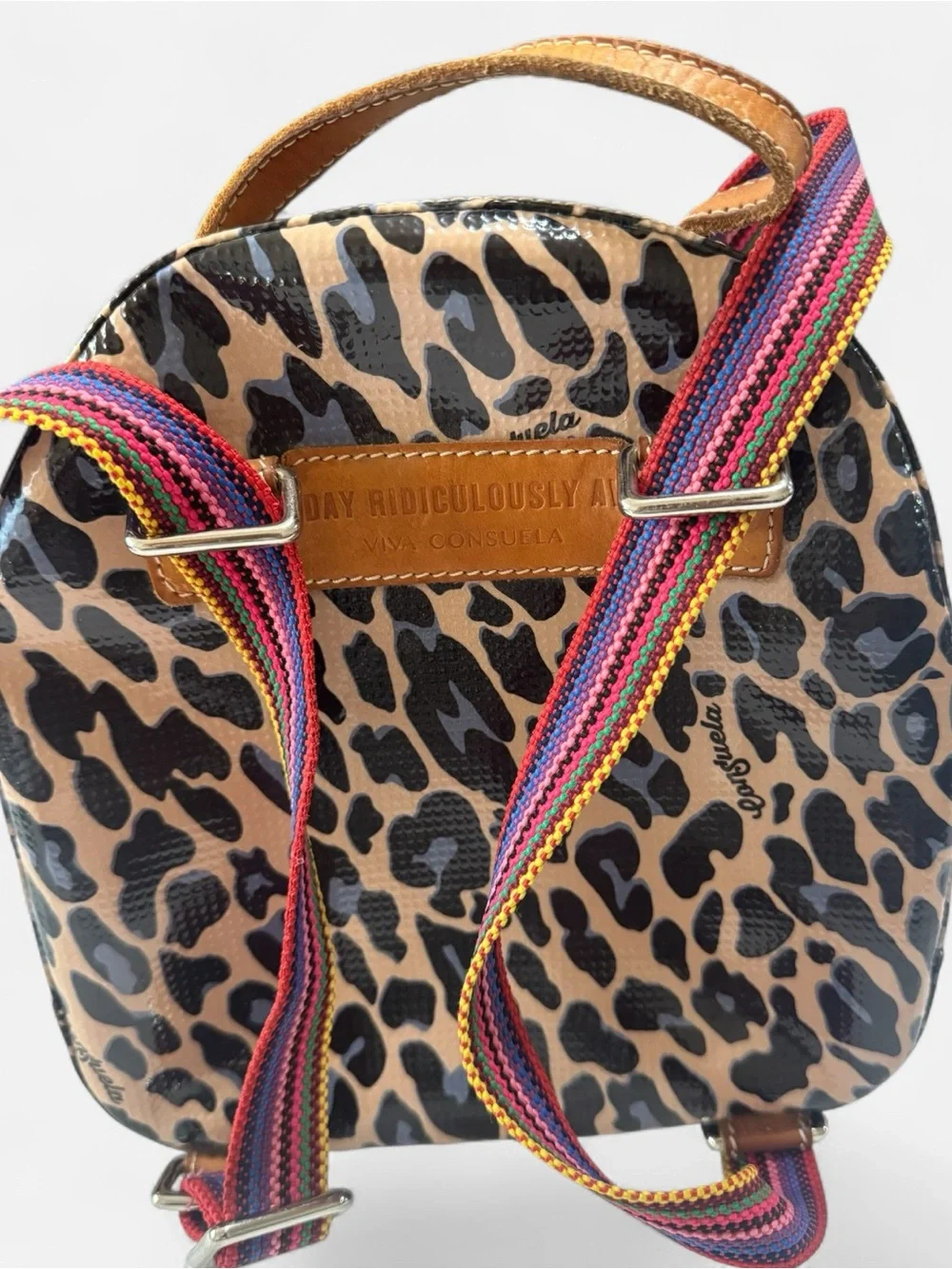 Consuela Leopard Print Mini Backpack with matching wallet Straps - Black Brown